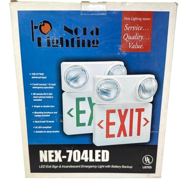 Nora Lighting NEX-704LED LED/Incandescent Exit Sign & Emergency Light - Picture 1 of 4